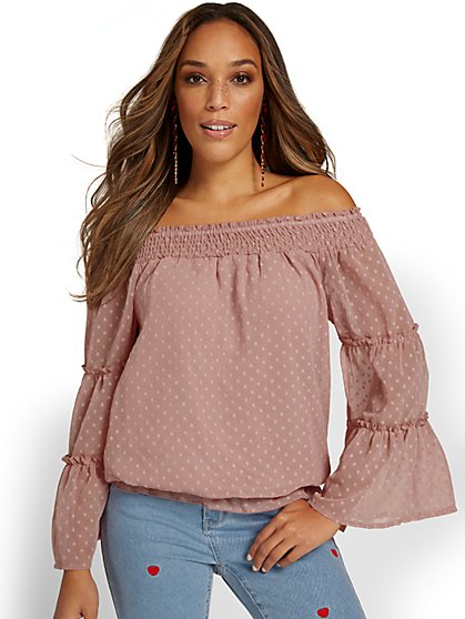 Off-The-Shoulder Dot-Detail Blouse - New York & Company