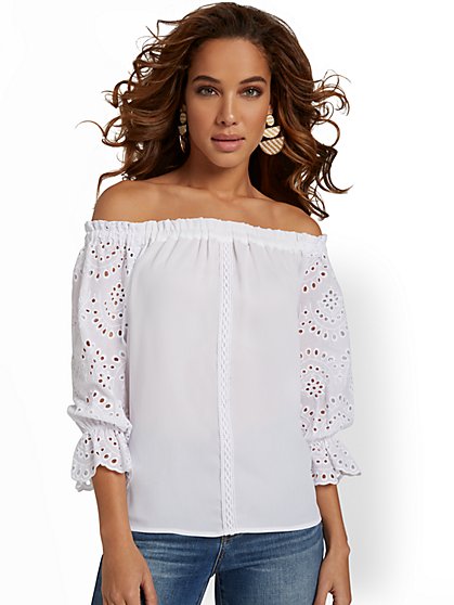 Off-The-Shoulder Eyelet Blouse - Lily & Cali - New York & Company