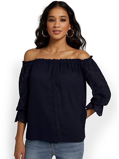 Off-The-Shoulder Eyelet Blouse - Lily & Cali - New York & Company
