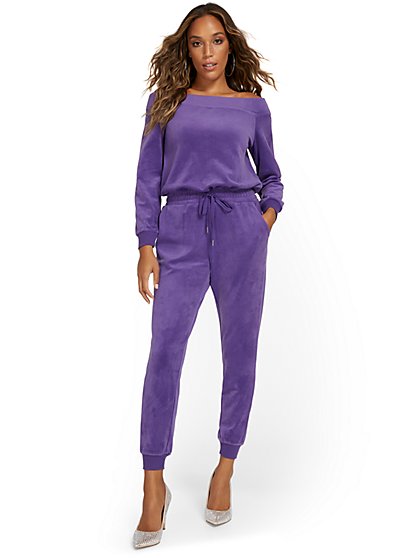 Off-The-Shoulder Jumpsuit - Dreamy Velour Collection - New York & Company