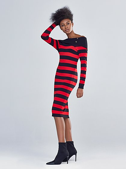 Off-The-Shoulder Stripe Sweater Dress - Gabrielle Union Collection - New York & Company