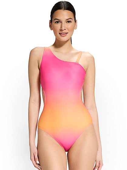Ombre Asymmetric Cut-Out One-Piece Swimsuit - NY&C Swimwear - New York & Company