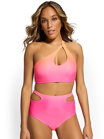 Ombre One-Shoulder Cut-Out Bikini Top - NY&C Swimwear - New York & Company