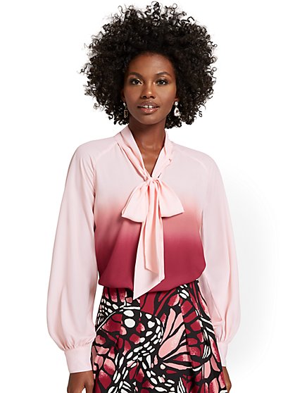 Ombre-Print Bow-Neck Blouse - New York & Company