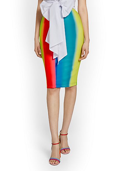 Ombre Rainbow-Stripe Pencil Skirt - New York & Company