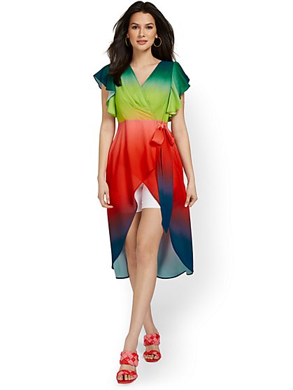 Ombre Slit-Front Maxi Wrap Blouse - New York & Company