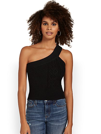 One-Shoulder Cable-Knit Tank - Crescent - New York & Company