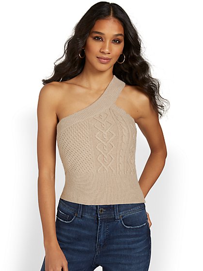 One-Shoulder Cable-Knit Tank - Crescent - New York & Company