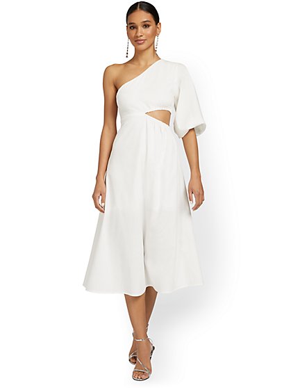 One-Shoulder Cut-Out Midi Dress - Crescent - New York & Company