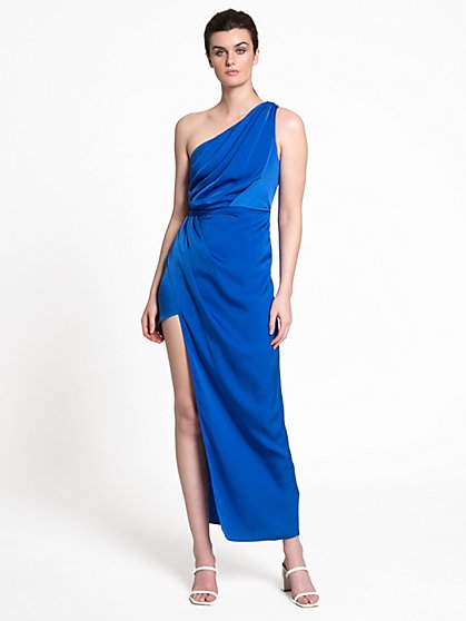 One-Shoulder Pleated Satin Midi Dress - Do+Be - New York & Company