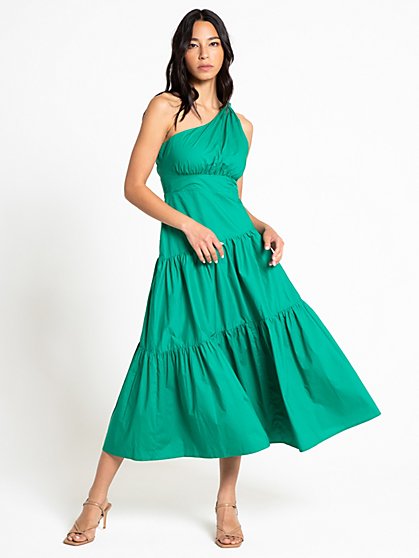 One-Shoulder Poplin Maxi Dress - Lena - New York & Company