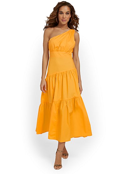 One-Shoulder Poplin Maxi Dress - Lena - New York & Company