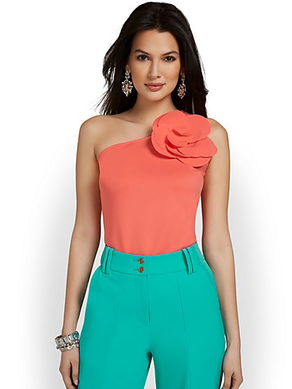 One-Shoulder Rosette Knit Top - New York & Company