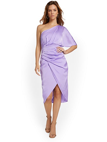 One-Shoulder Ruched Satin Dress - Do+Be - New York & Company