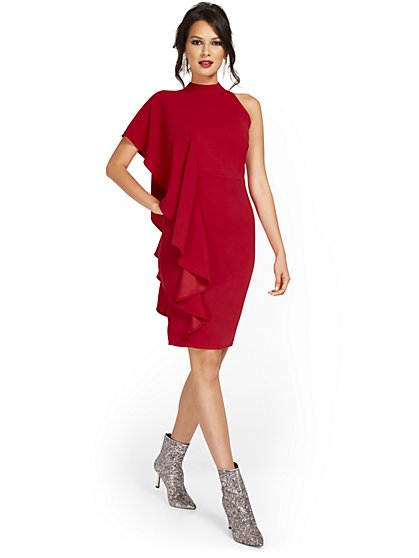 One-Shoulder Ruffle Sheath Dress - New York & Company