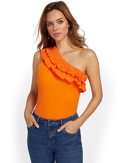 One-Shoulder Ruffle Top - Endless Rose - New York & Company