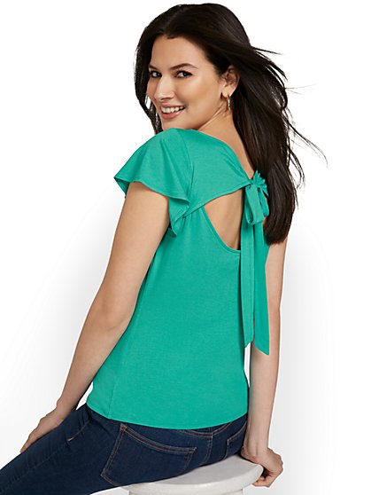 Open-Back Flutter-Sleeve Knit Top - New York & Company