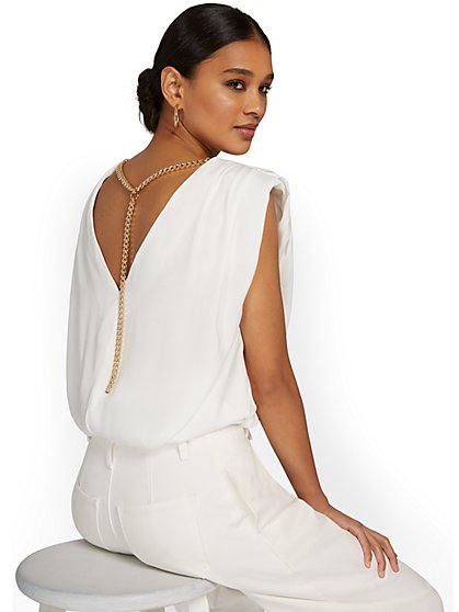 Open-Back Padded-Shoulder Top - Do+Be - New York & Company