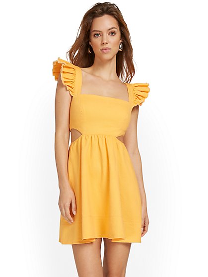 Orange Ruffle-Shoulder Cut-Out Mini Dress - Fore Collection - New York & Company