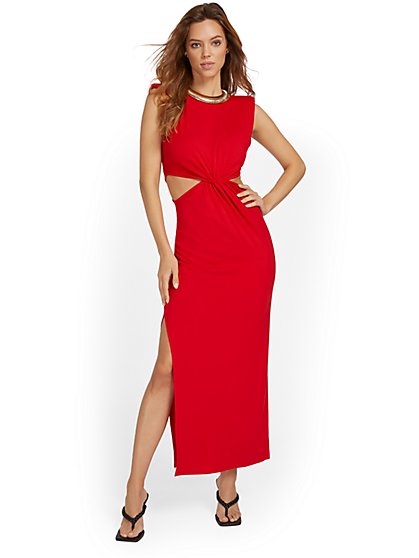Padded-Shoulder Twist-Front Maxi Dress - Fore Collection - New York & Company