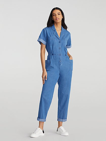 Paige Short-Sleeve Chambray Jumpsuit - Gabrielle Union Collection - New York & Company