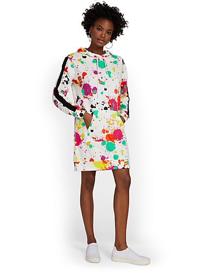 Paint-Splatter French Terry Hoodie Dress - New York & Company