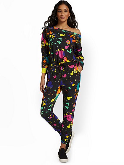 Paint-Splatter Slouchy French Terry Jumpsuit - New York & Company