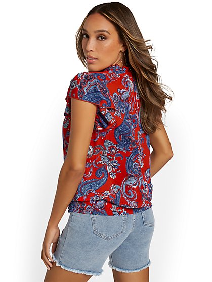 Paisley Button-Back Cut-Out Top - New York & Company