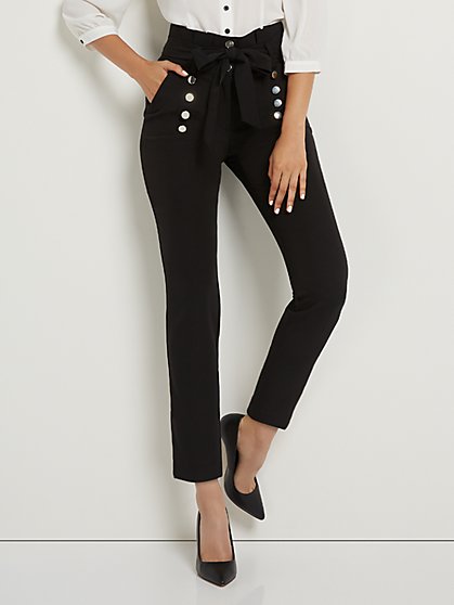 Paperbag-Waist Button-Detail Ankle Pant - New York & Company