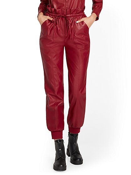 Paperbag-Waist Faux-Leather Jogger Pant - New York & Company