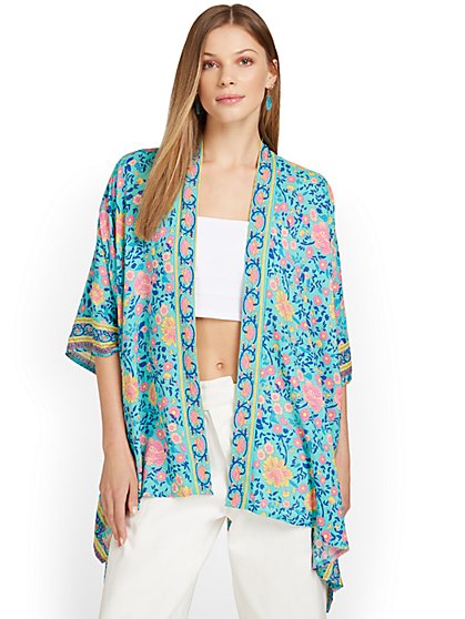 Pastel Floral-Print Kimono - Justin Taylor - New York & Company