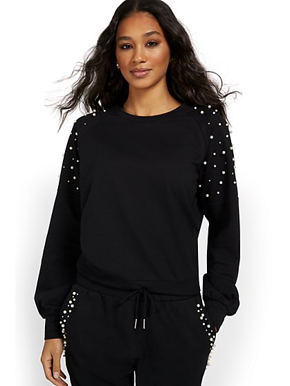 Pearl-Embellished Balloon-Sleeve Pullover - New York & Company