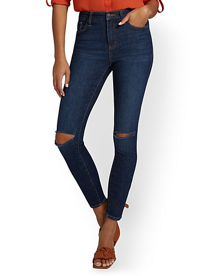 Perfect Fit High-Waisted Super-Skinny Ankle Jeans - Dark Blue Wash - New York & Company
