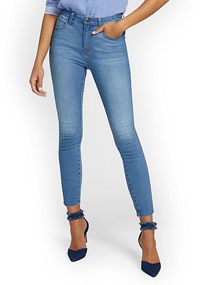 Perfect Fit High-Waisted Super-Skinny Ankle Jeans - Medium Blue Wash - New York & Company