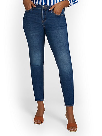 Perfect Fit Mid-Rise Super-Skinny Ankle Jeans - Medium Blue Wash - New York & Company