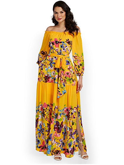 Petite Floral-Print Off-The-Shoulder Maxi Dress - New York & Company