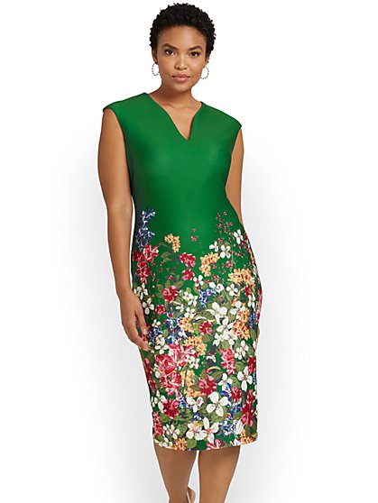 Petite Floral-Print V-Neck Sheath Dress - New York & Company
