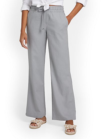 Petite Linen-Blend Tie-Waist Wide-Leg Pant - New York & Company