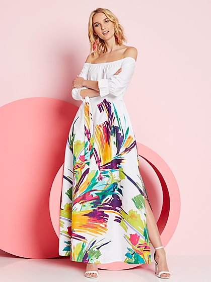 off the shoulder maxi dress petite
