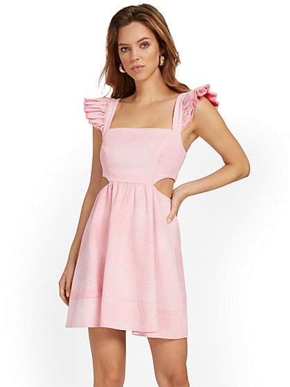 Pink Ruffle-Shoulder Cut-Out Mini Dress - Fore Collection - New York & Company