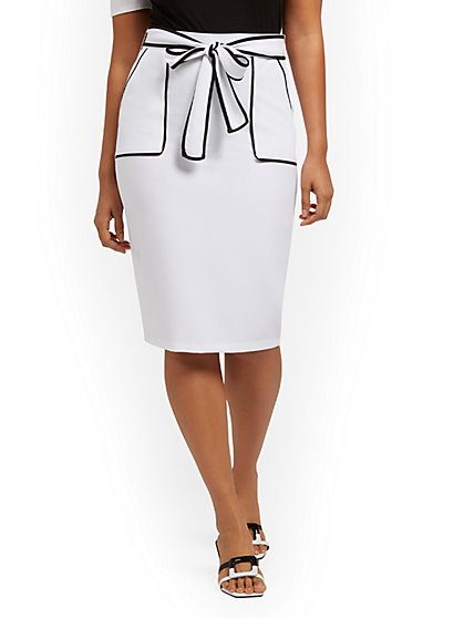 Piped Tie-Waist Pencil Skirt - New York & Company