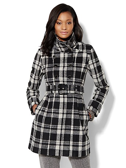 Plaid Double-Breasted Coat - New York & Company