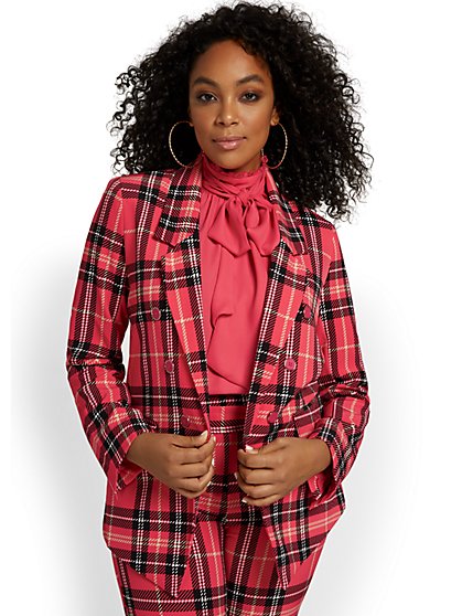 Plaid Double-Breasted Jacket - Essential Stretch - New York & Company