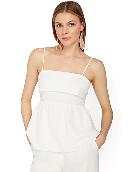 Pleated Linen-Blend Tank Top - Crescent - New York & Company