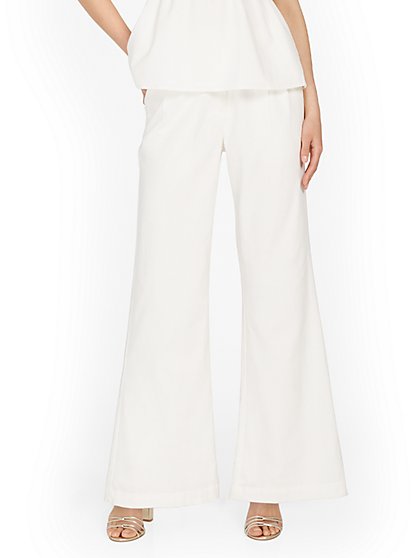 Pleated Linen-Blend Wide-Leg Pant - Crescent - New York & Company