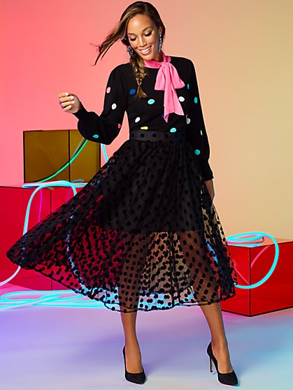 Polka-Dot Overlay Skirt - New York & Company