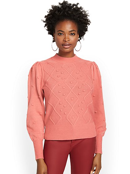Popcorn-Knit Mock-Neck Pullover Sweater - New York & Company