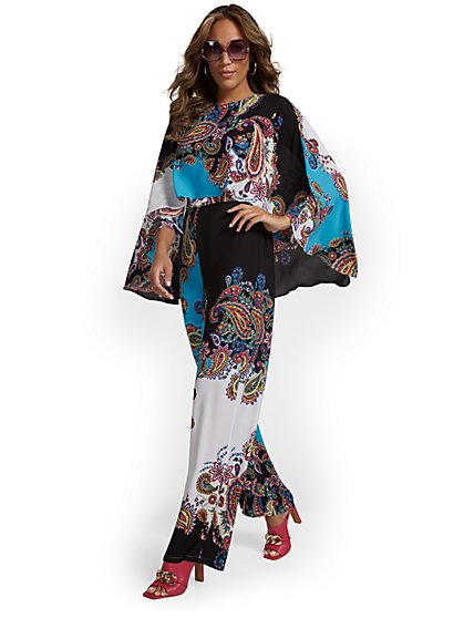 Printed Cape Jumpsuit - New York & Company