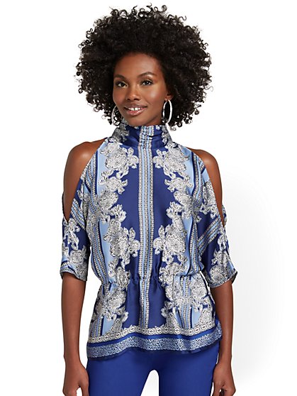 Printed Cold-Shoulder Blouse - New York & Company