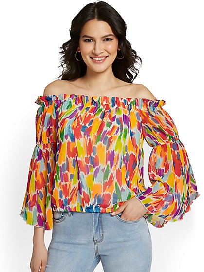 Printed Off-The-Shoulder Draped Top - New York & Company
